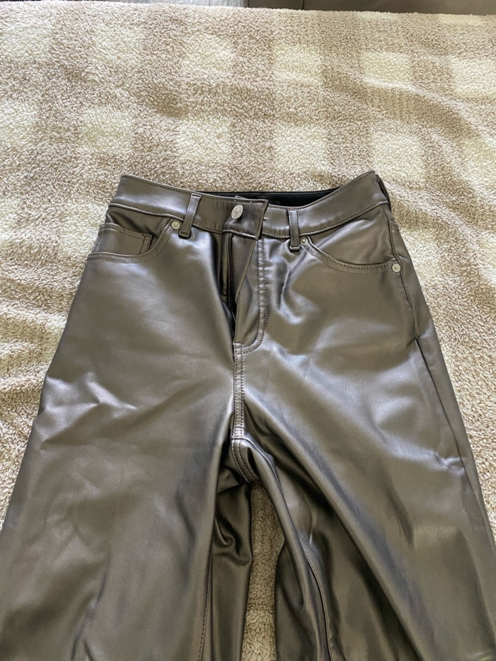 Express Two-Tone Black and Gray Jeans with Cream Contrast Stitching
